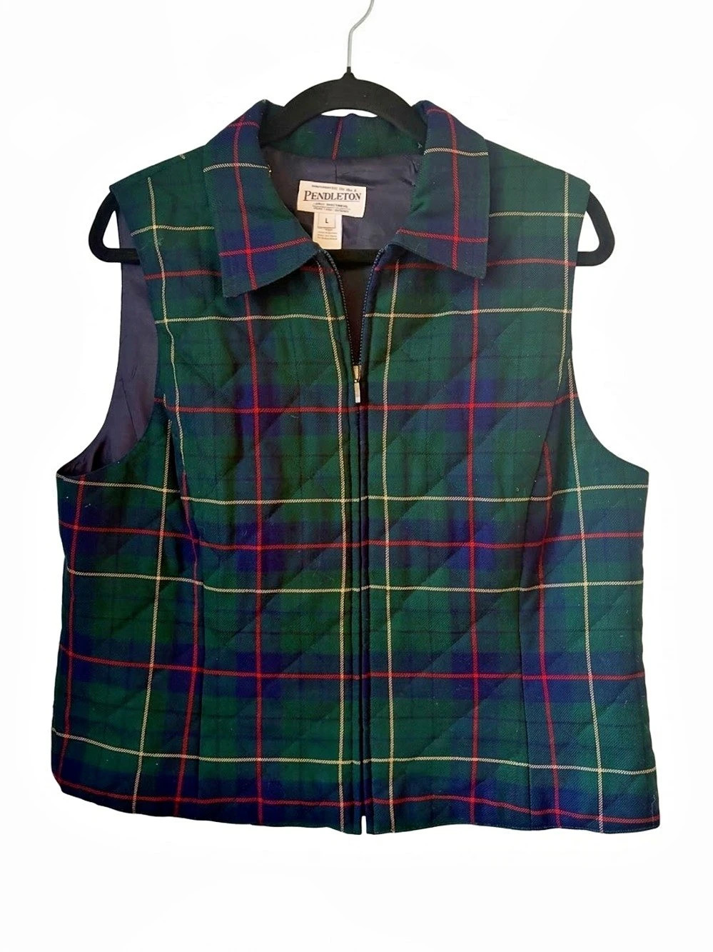 Vintage Pendleton quilted heritage tartan plaid wool vest Christmas Colors L